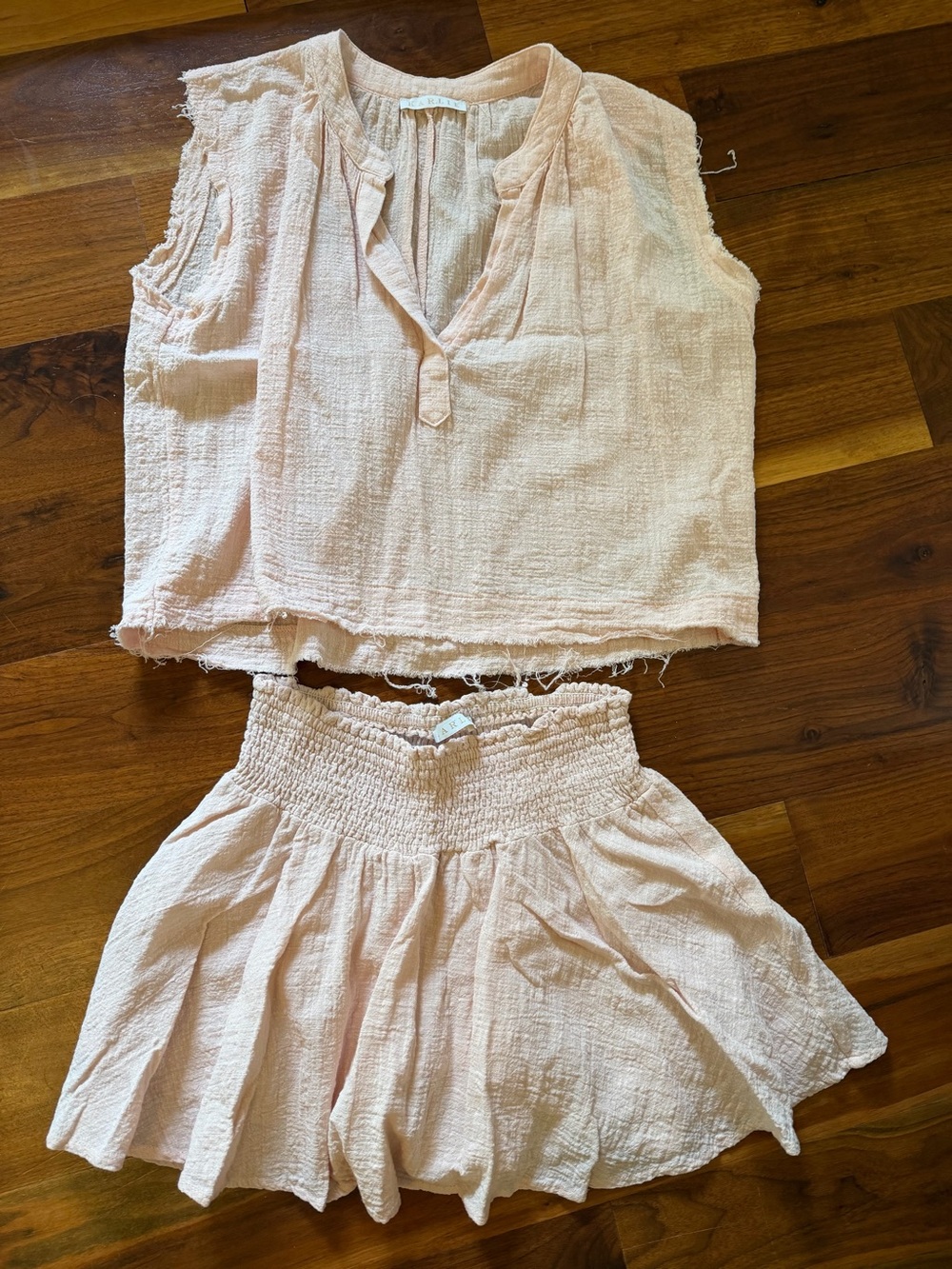 Karlie Light Pink Two-Piece Textured Top & Skort Set